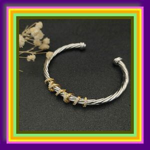 David Yurman Diamond Sterling Silver Gold Plated Wrap Round Bracelet 4mm